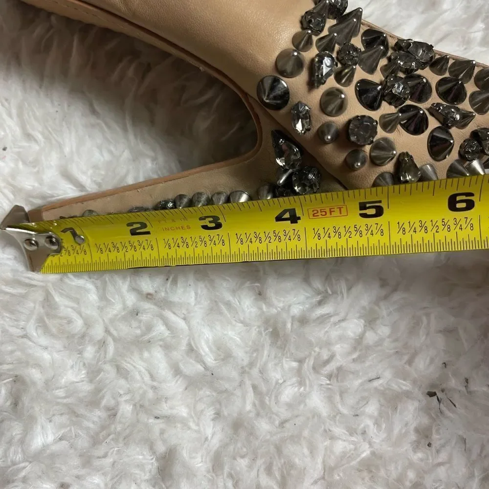 Sam Edelman leather tan spikes hidden platform slip on heels size 8M